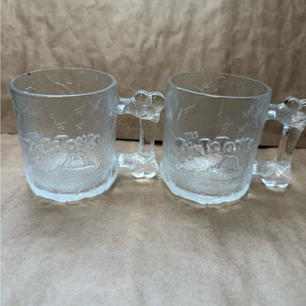 McDonald’s The Flintstones Clear Glass Mugs. Two excellent condition. Made USA